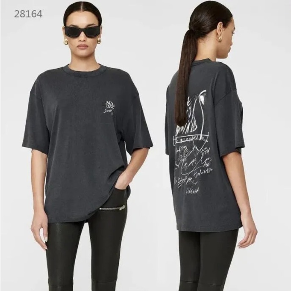 NWT Anine Bing Sounds The Spirit of Los Angeles Kent Tee in Washed Black sz S